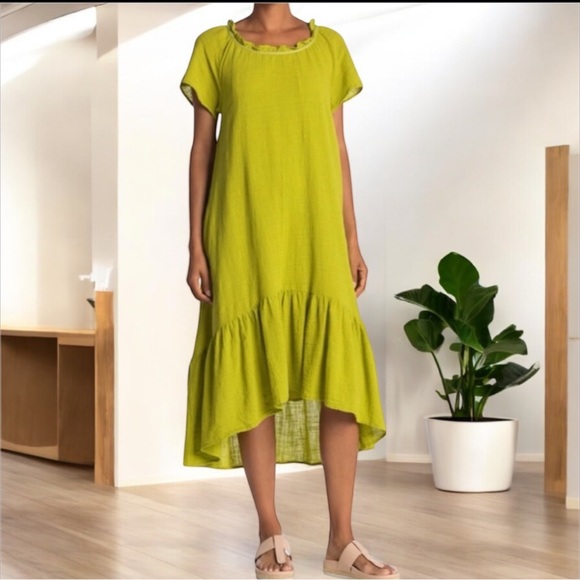 Stitchdrop Dresses & Skirts - Stitchdrop Cap Sleeve Layered Ruffle Tiered Lime Green Maxi Dress in Size Small